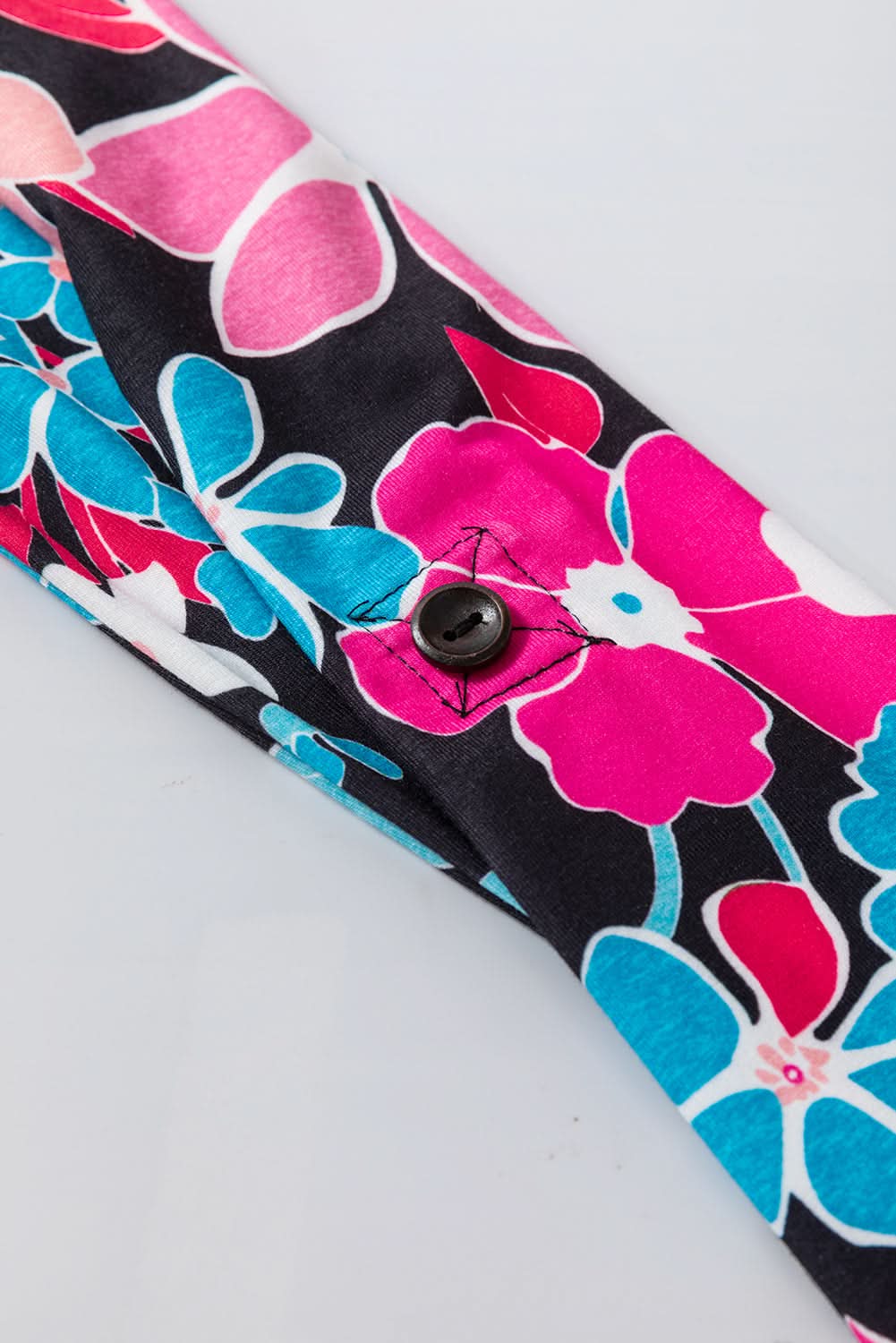 Pink Floral V Neck Roll Tab Sleeve Blouse - Love Salve
